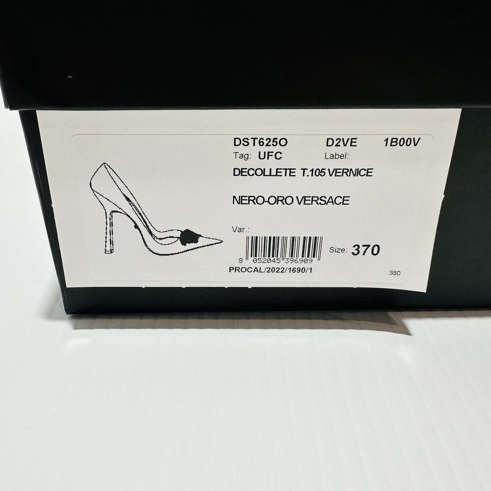 NIB Versace Medusa EU 37 US 7 Gold Black Patent Leather Pointed Toe Shoe Pump - Picture 13 of 14